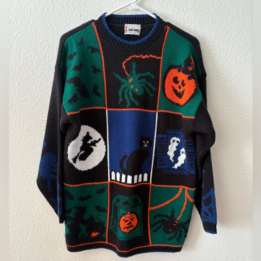 Vintage Hot Cashews Halloween Sweater Spider Web Cats Witch Oversized Size Small